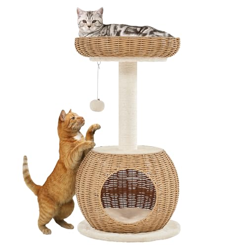 Yaheetech Arbre à Chat en Rotin Tour pour Chat en