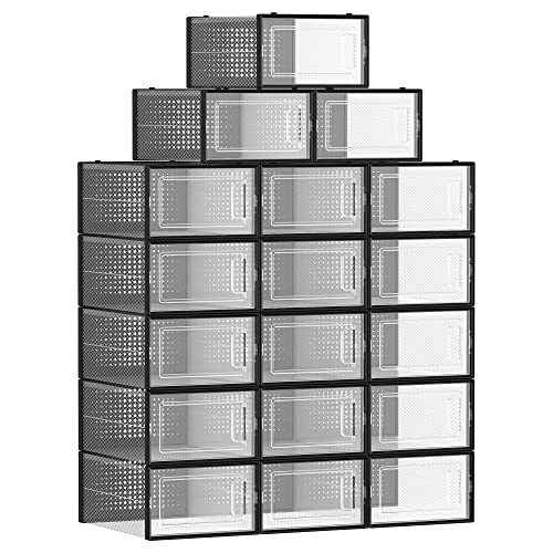 SONGMICS Boîtes à Chaussures, Lot de 18, Rangement Chaussures, Pliable,