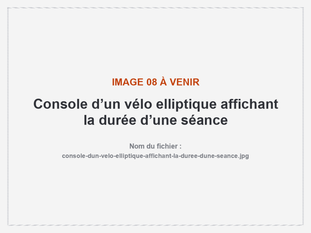 Console d’un vélo elliptique affichant la durée d’une séance